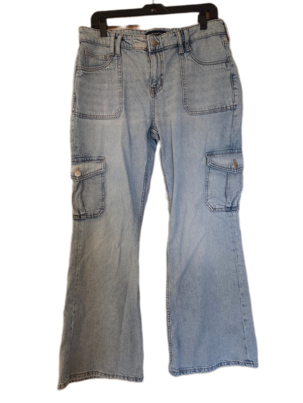 Aeropostale Midrise Flare Cargo Denim Jeans Utility Y2K Light Wash Plus Size 14